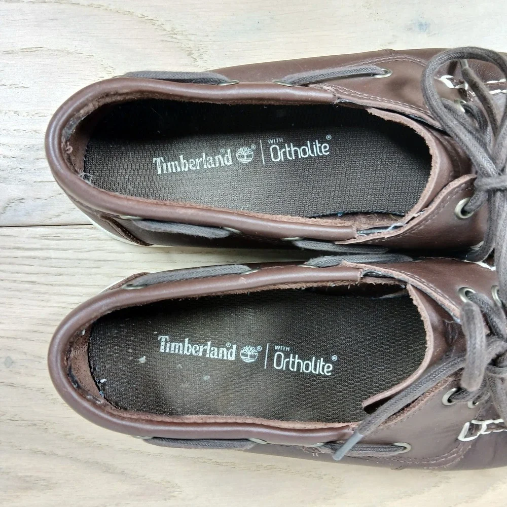 Timberland Boat Shoes Mens 11.5 Brown Leather Lace Up OrthoLite Comfort Casual